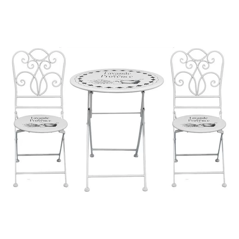 Set masa si 2 scaune Vintage White Lavande din metal - 2