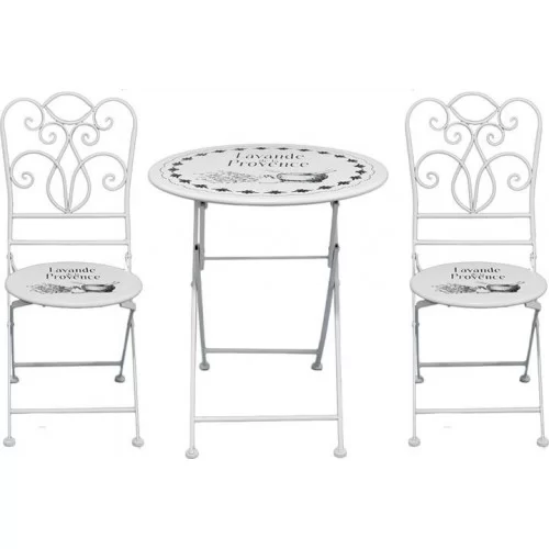 Set masa si 2 scaune Vintage White Lavande din metal - 2
