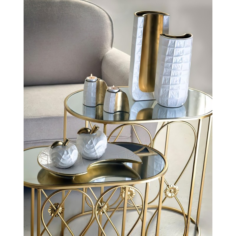 Set 2 console Golden Flowers din fier cu oglinda - Romantic Home Set 2 console Golden Flowers din fier cu oglinda - Romantic Home
